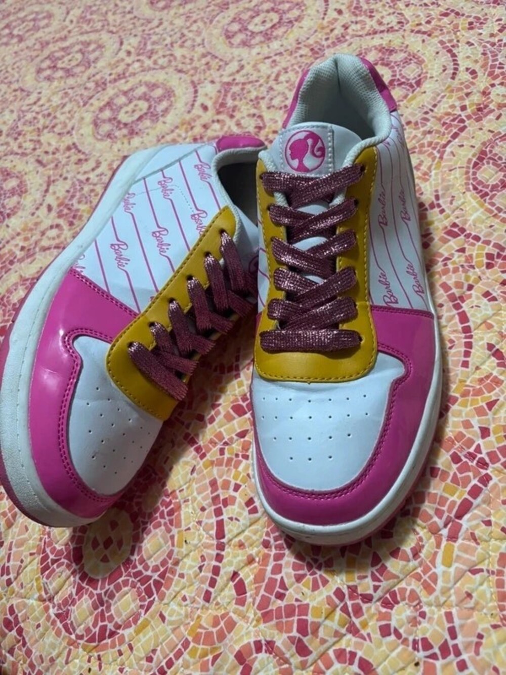 Barbie Mattel Womens Casual Court Sneakers Pink Yellow White Size 11